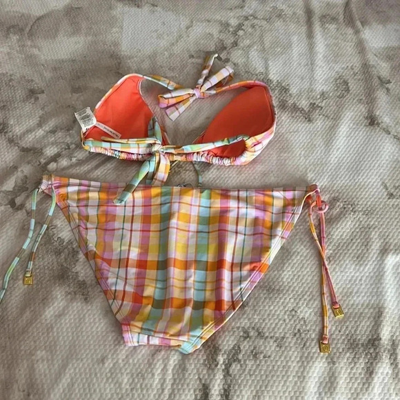 Bleu Rod Beattie Hip To Be Square Plaid Triangle Bikini Top & Bottom Sz 10 - Picture 11 of 14
